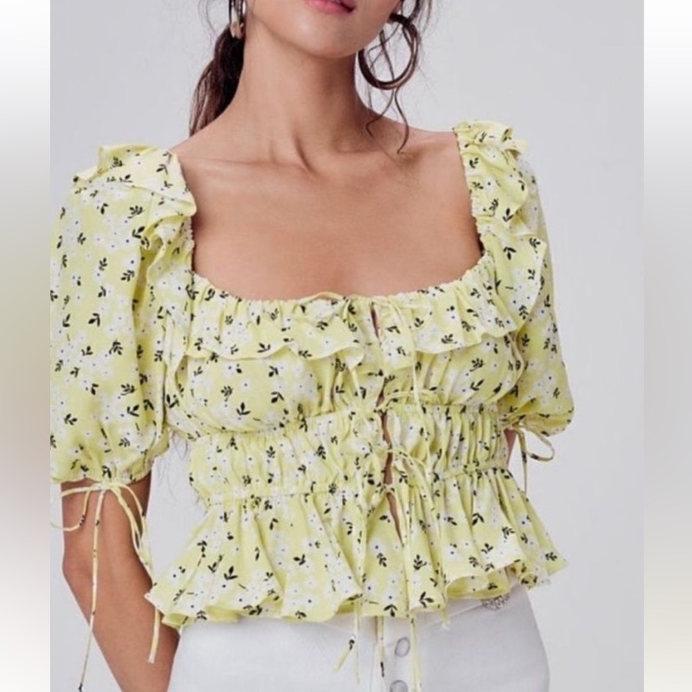 For Love & Lemons Chrysanthemum Floral Tie Front Top S